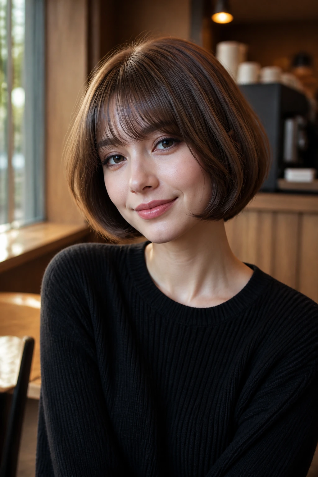 Portrait of a real person with a rounded bob and oval bangs.