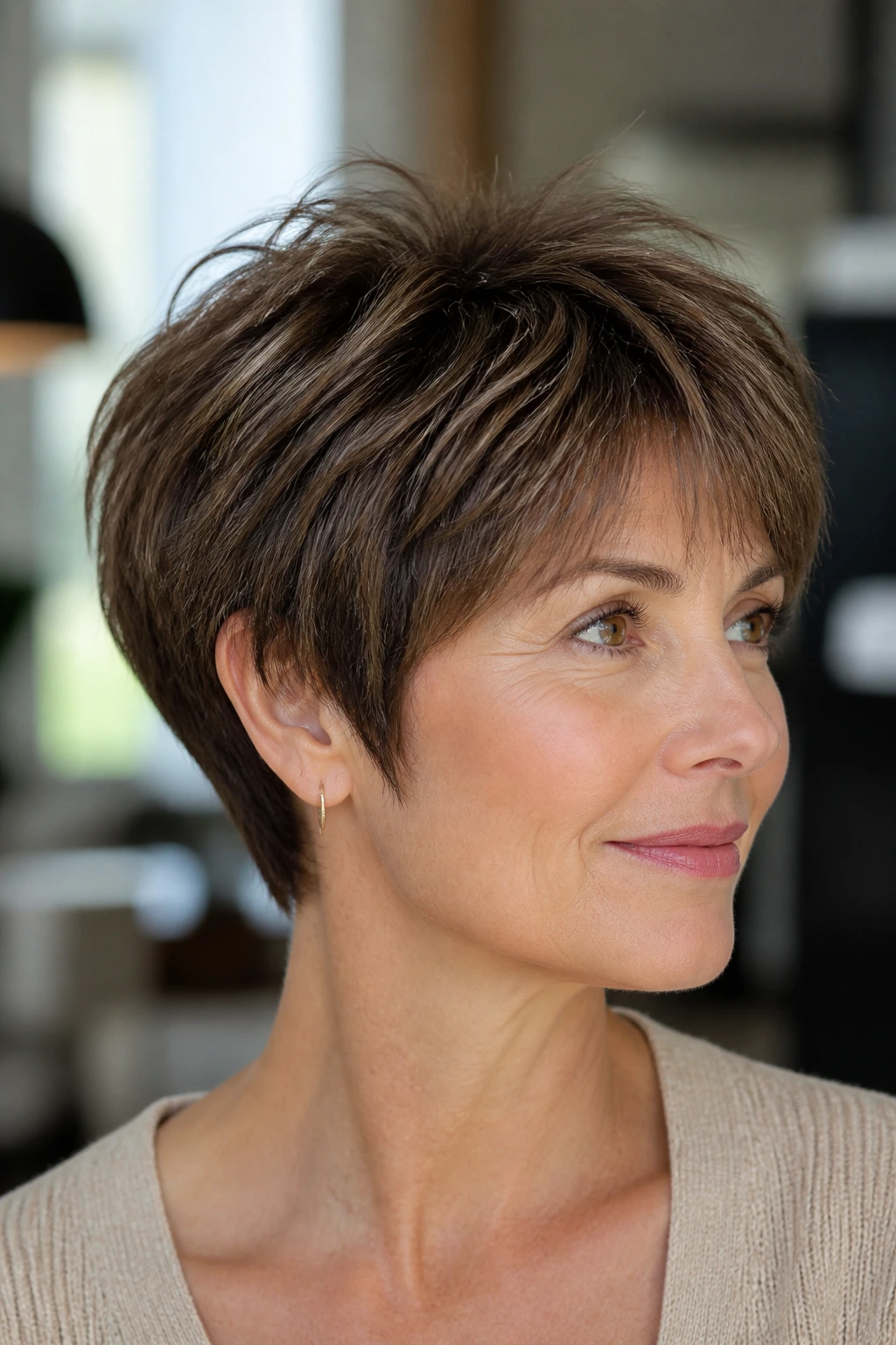 Close-up portrait of rounded crop with micro-layers at crown