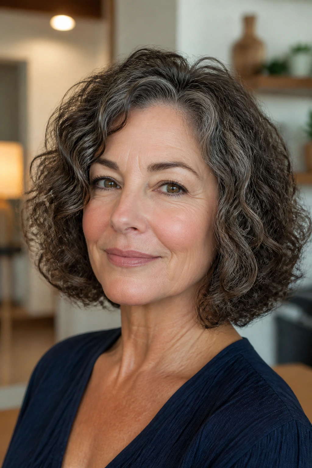 Close-up of a woman with rounded curl bob
