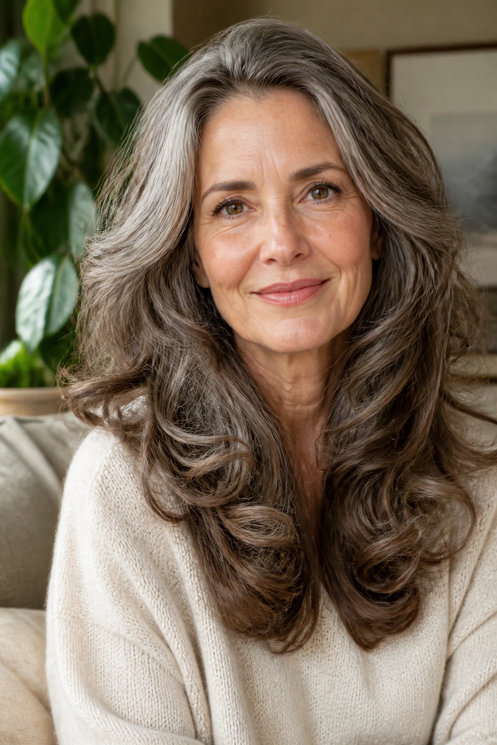 Close-up of a real woman with rounded curls and defined ends
