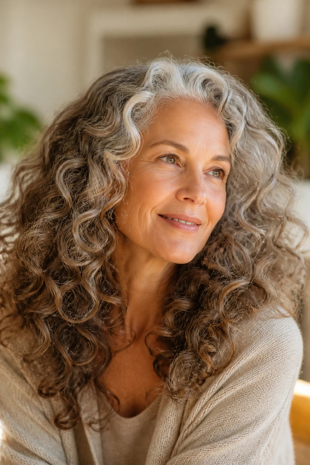 Real woman with rounded curls and natural texture.