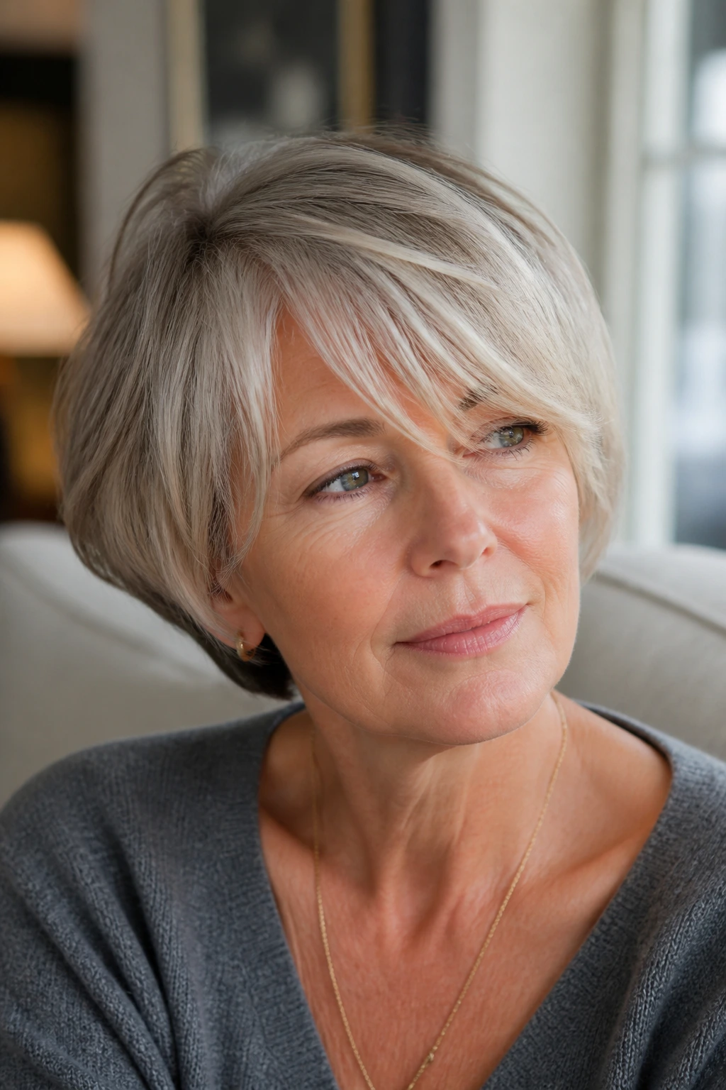 Older woman with rounded cut and long fringe