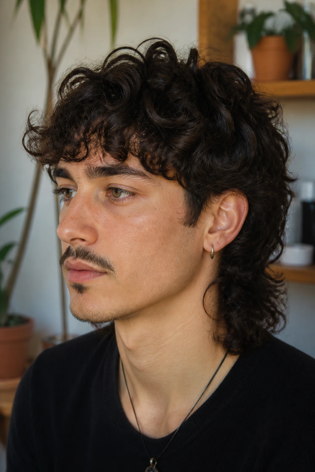 Real person with rounded mullet for wavy curls; balanced silhouette