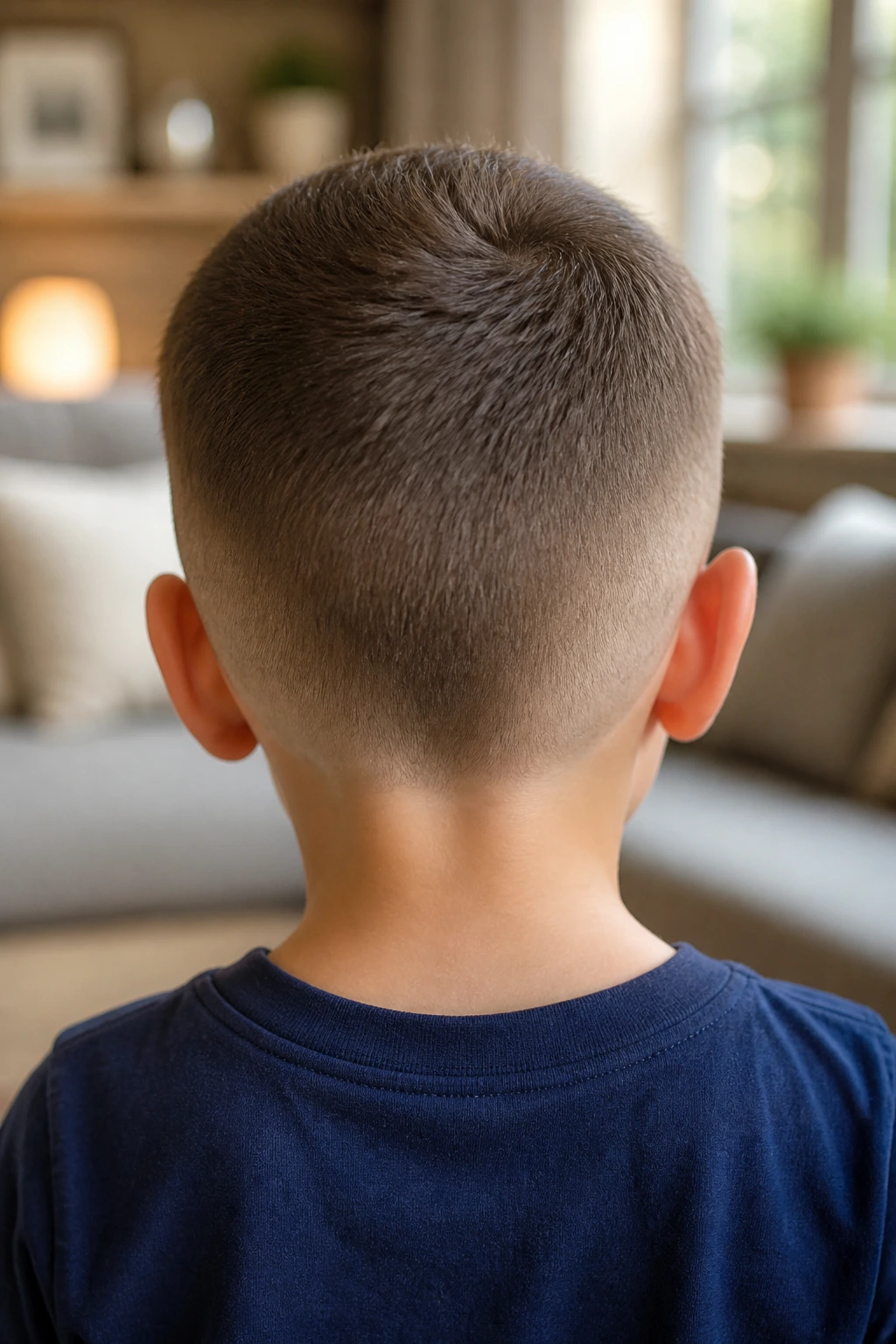Back view of a toddler's head showing a rounded neckline.