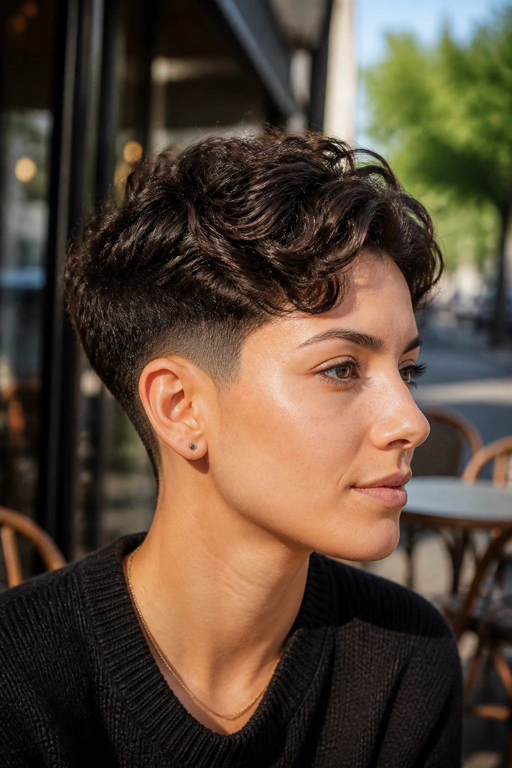 Portrait of a person with a rounded taper undercut and soft waves