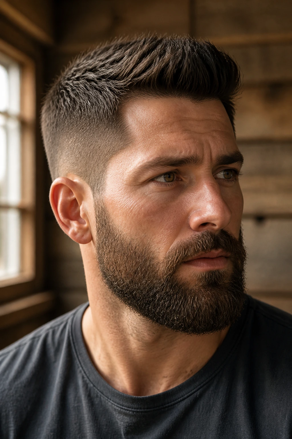 Portrait of man with beard-balanced rugged quiff