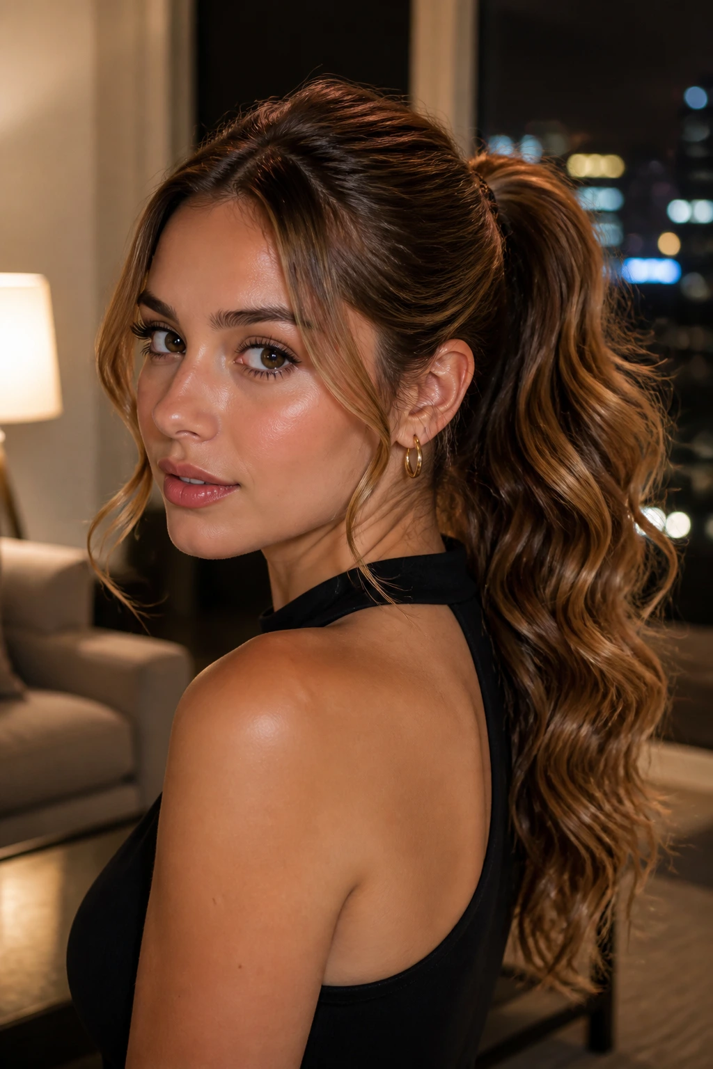 Real woman with S-Curve Waves Ponytail close-up