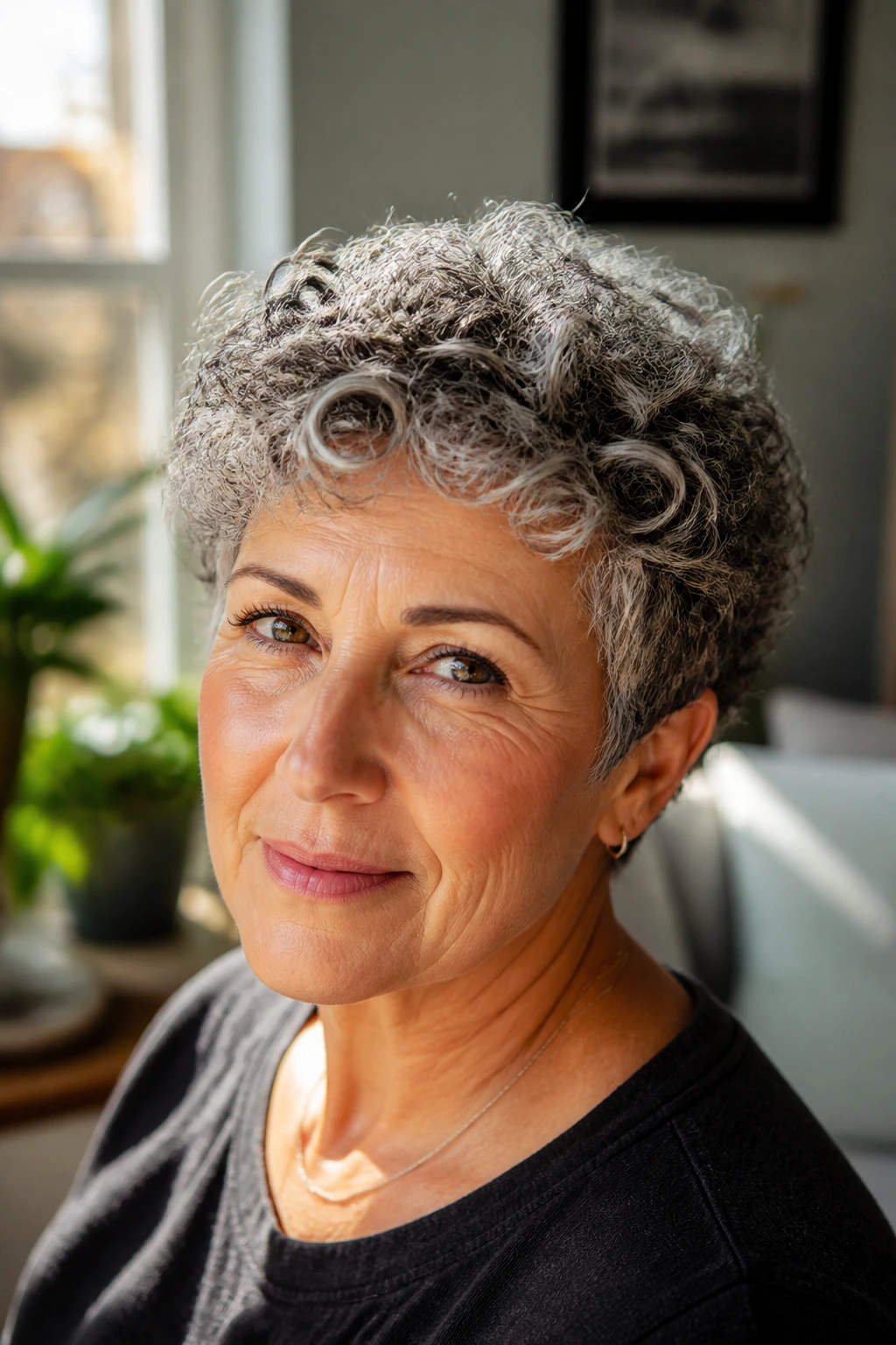 Portrait of a silver and gray textured perm crop