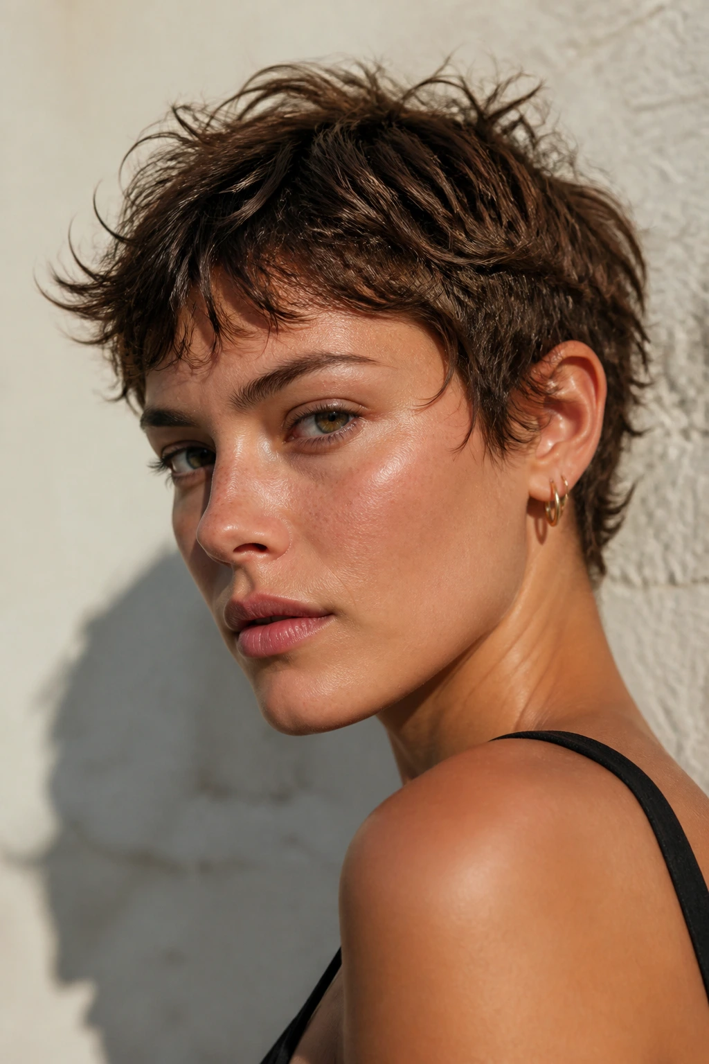 Portrait of a woman with a textured salt-spray crop outdoors in daylight