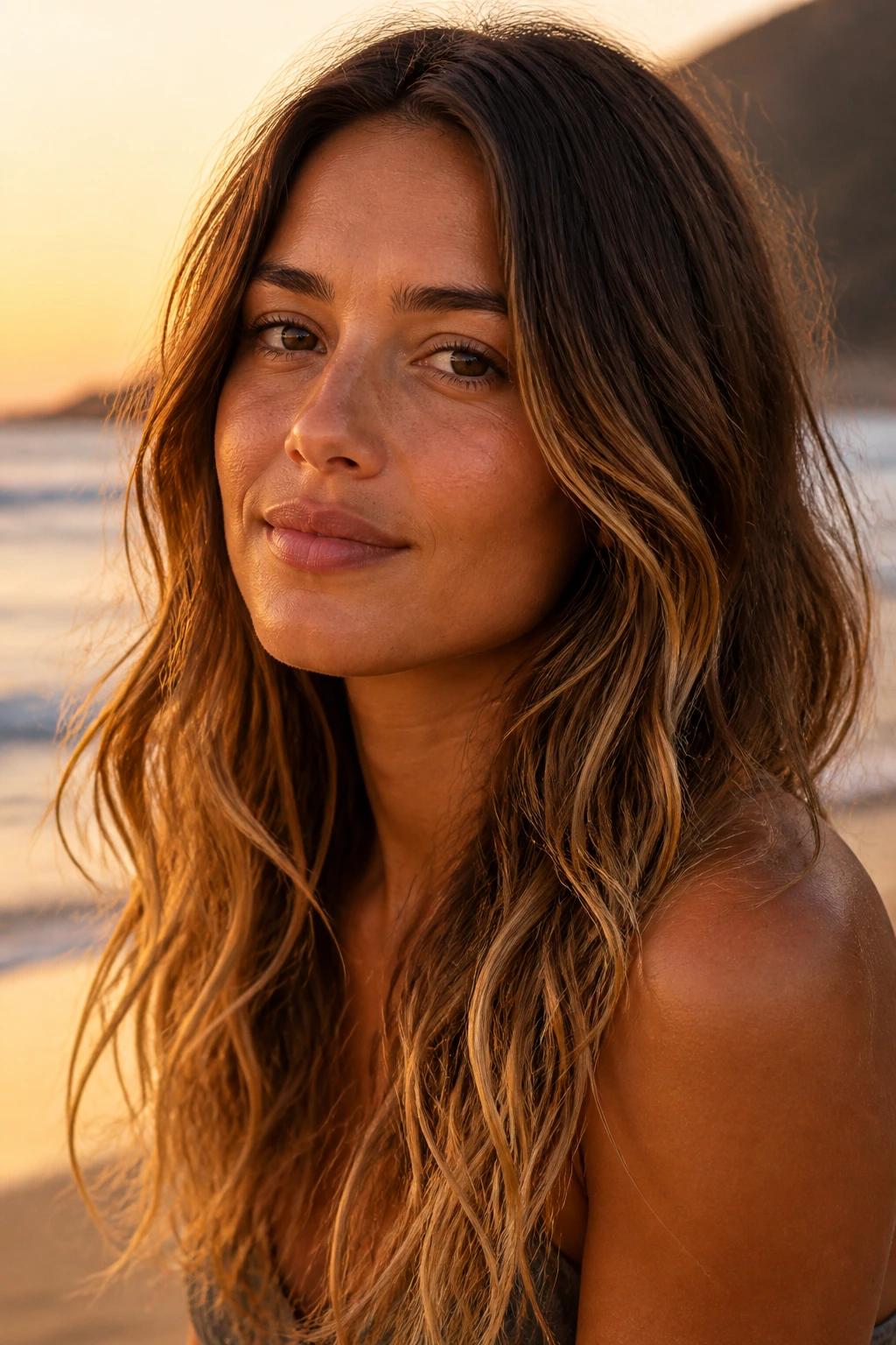 Close-up of Salted Ends Waves with textured ends and smooth crown