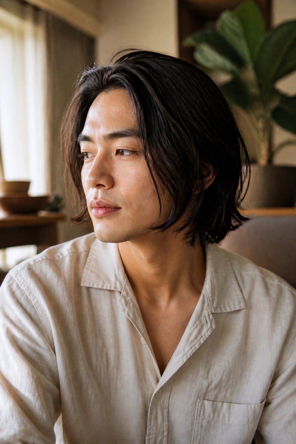 Man with a Samurai-Inspired bob sweeping back the front length