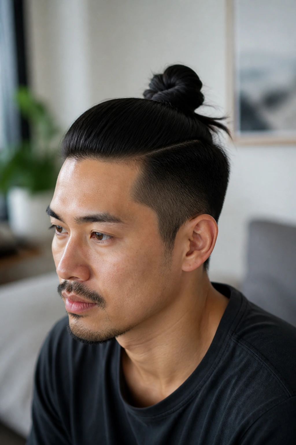 Portrait of a man with a samurai knot and tidy sides