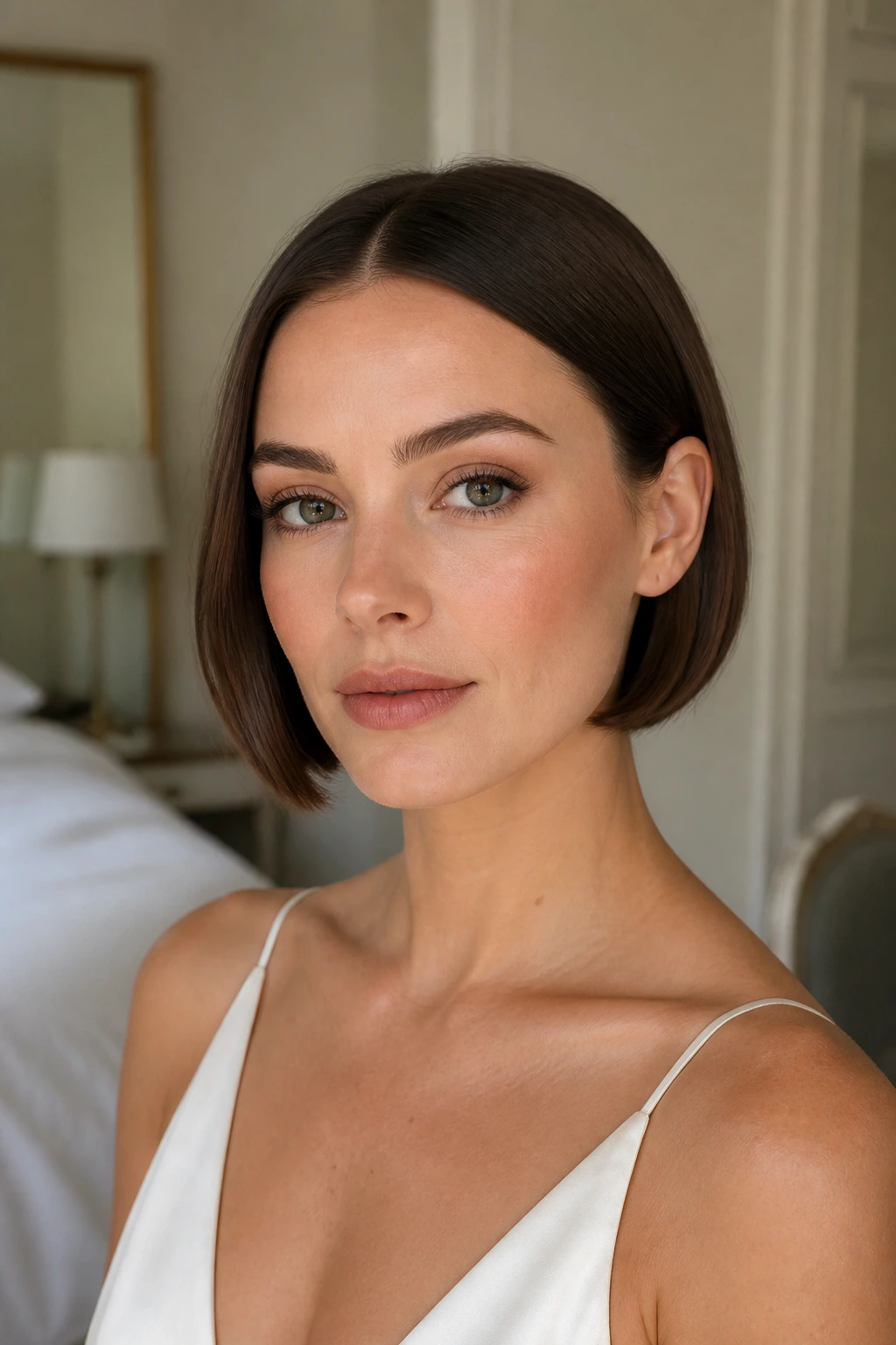 Bride with Scandi minimal bob center part