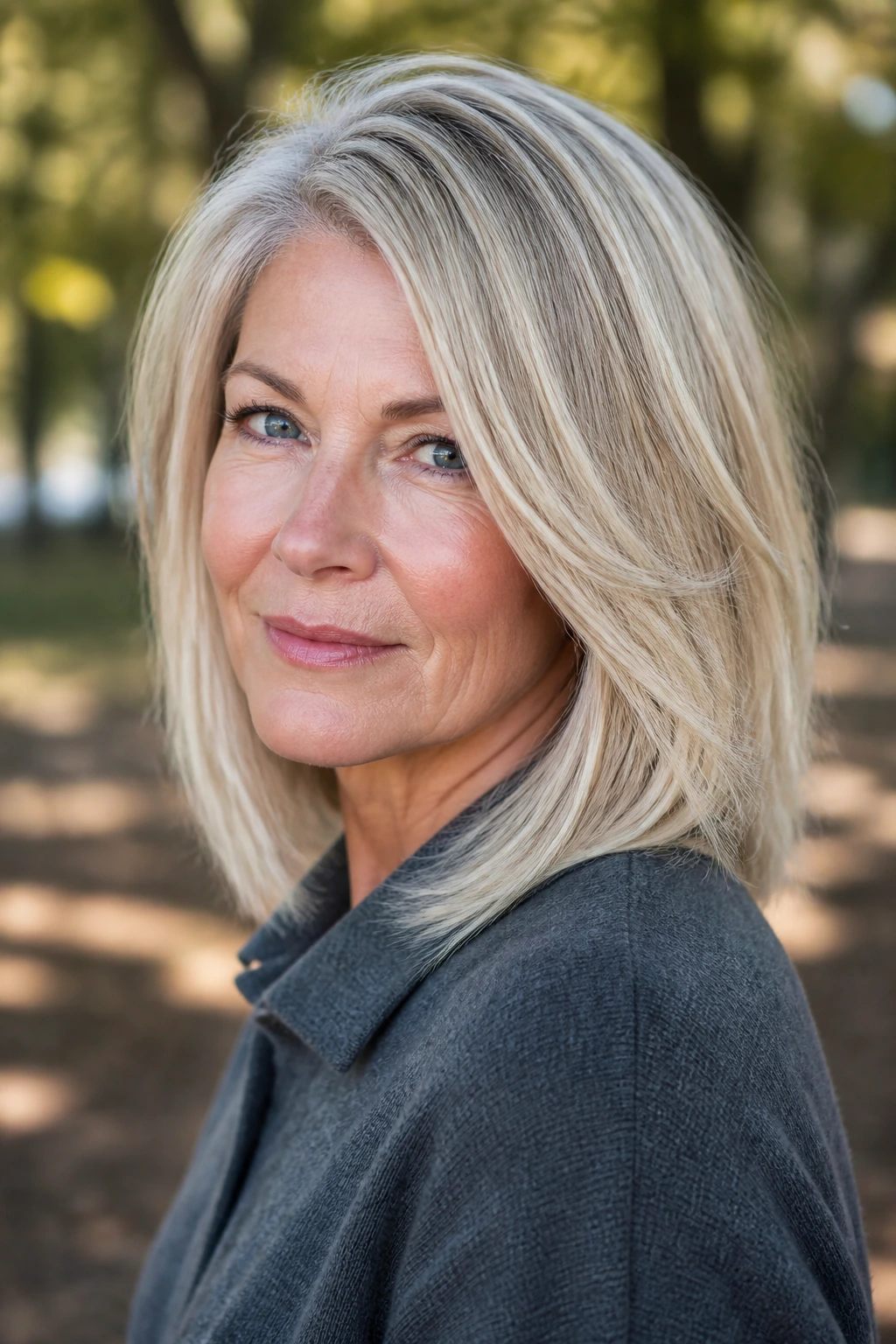 Close-up of a real woman with soft Scandinavian blonde and frosted ends