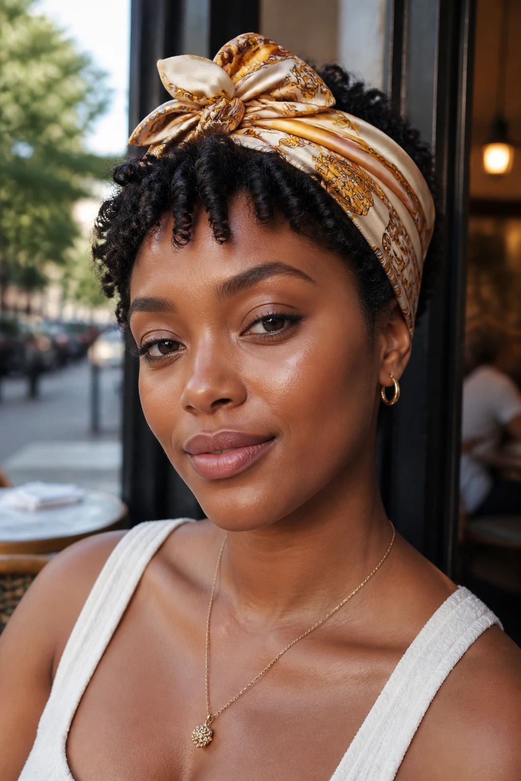 Close-up of scarf-accent coils on a real person
