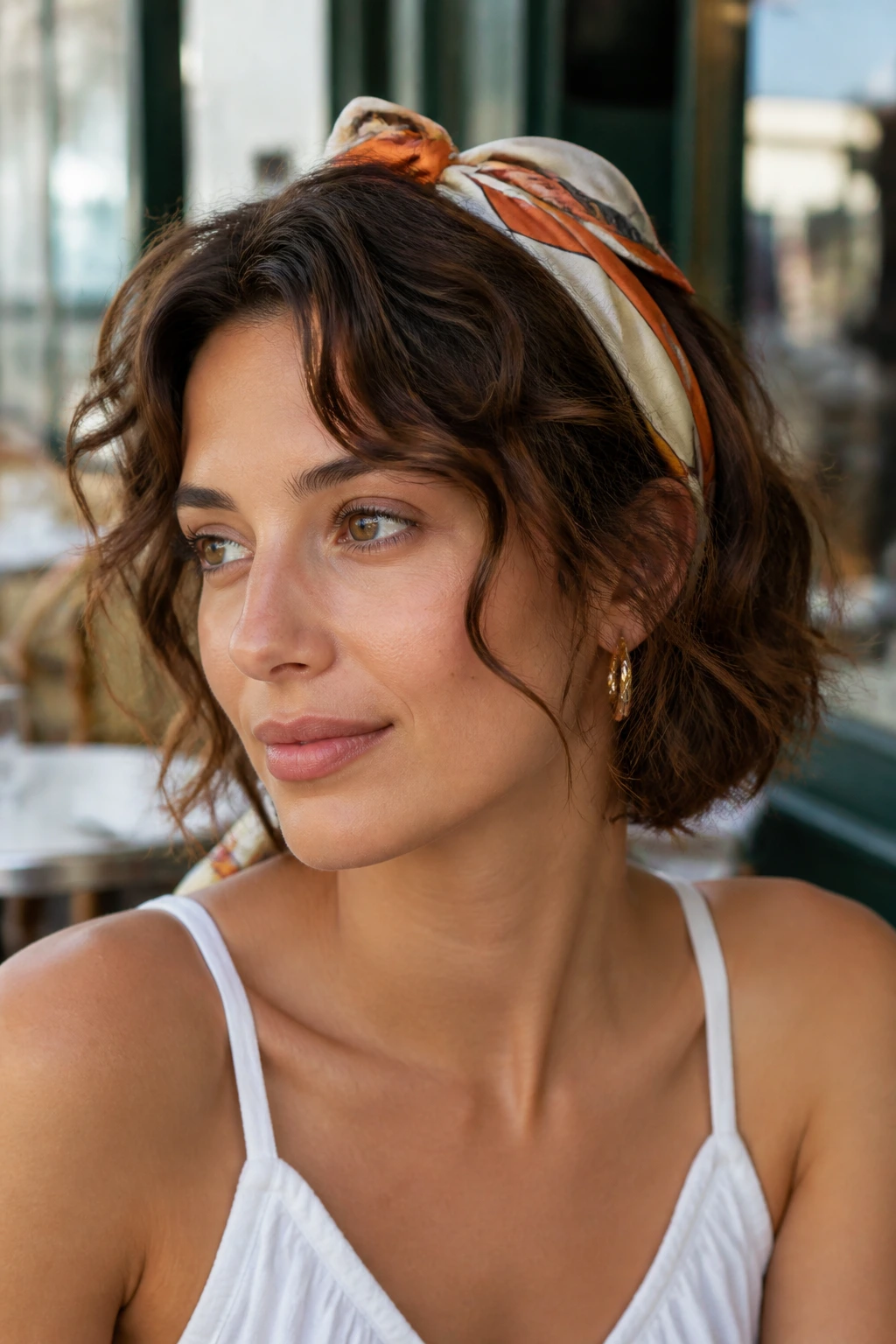 Close-up of scarf-tied waves on a real person outdoors