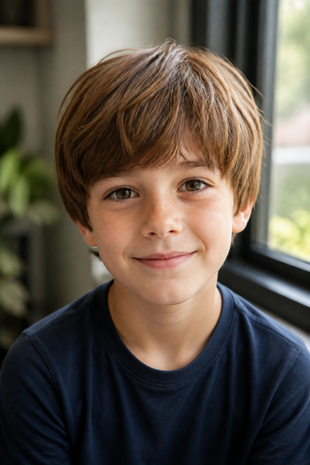 Close-up of a child with a scissor-only mop top haircut.