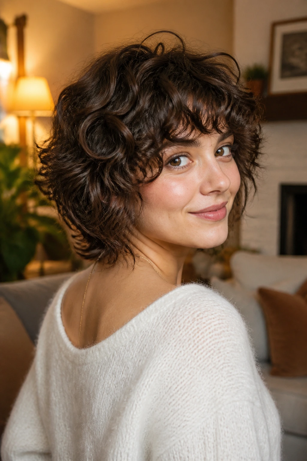 Medium close-up of real person with Scoop-Back Shag hairstyle