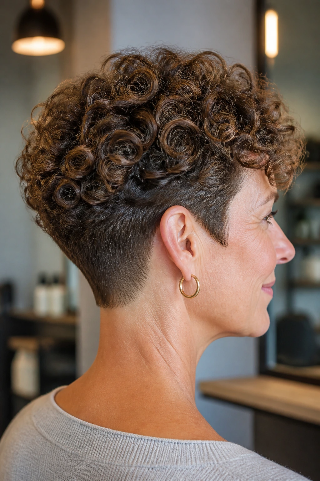 Portrait of a real person with sculpted curly taper and clean nape