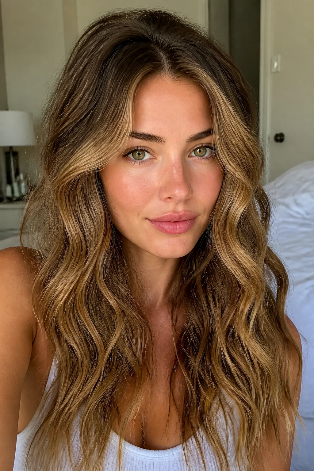 Real woman with day-two waves and refreshed front pieces in natural light