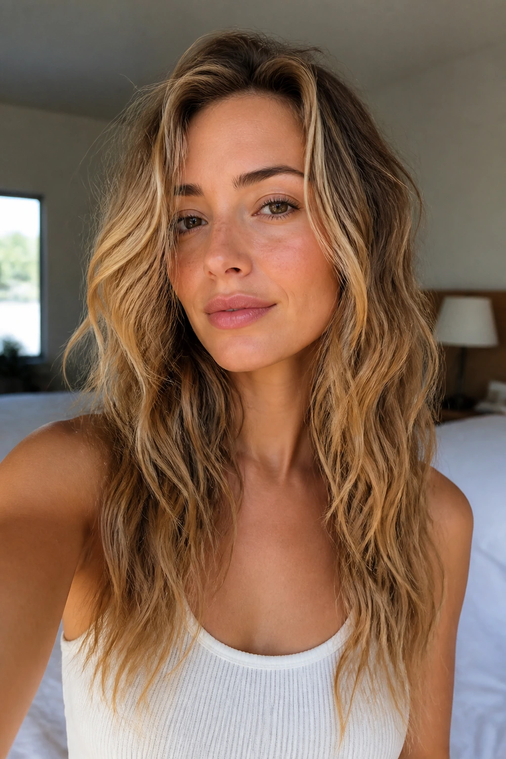 Real woman with second-day beachy waves staying textured between washes