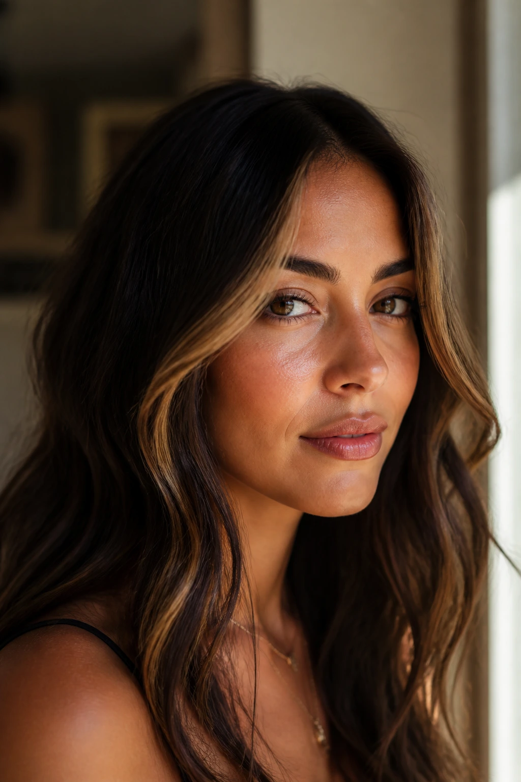 Portrait showing money piece shade contrast with base on a real person for shade selection