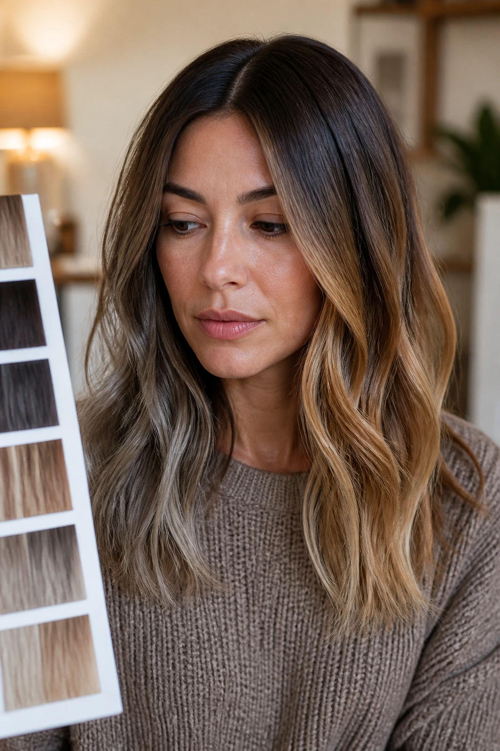 Close-up portrait of a real woman with shaded hair gradients and root shadow.