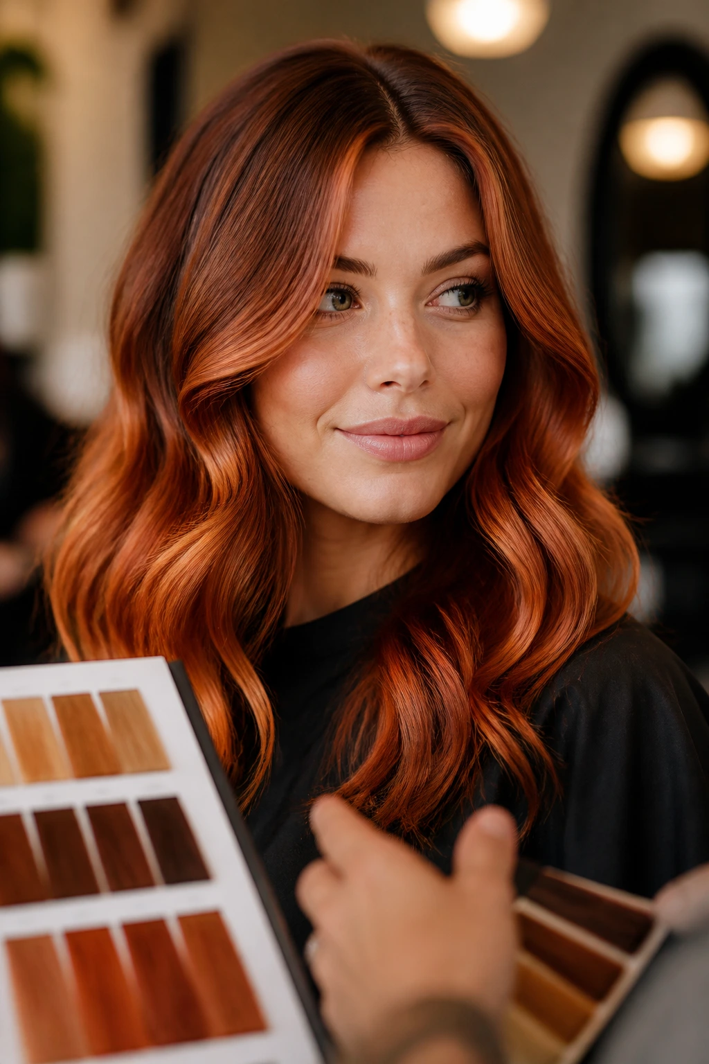 Portrait focusing on copper-toned waves highlighting shade level decisions.