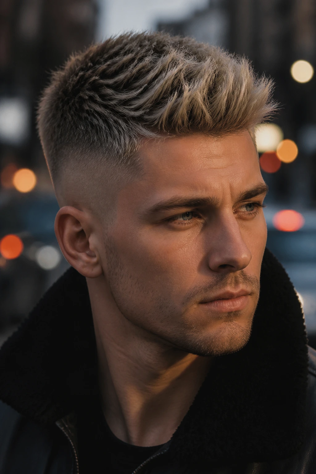 Close-up of a person with a shadow-root blonde fade.