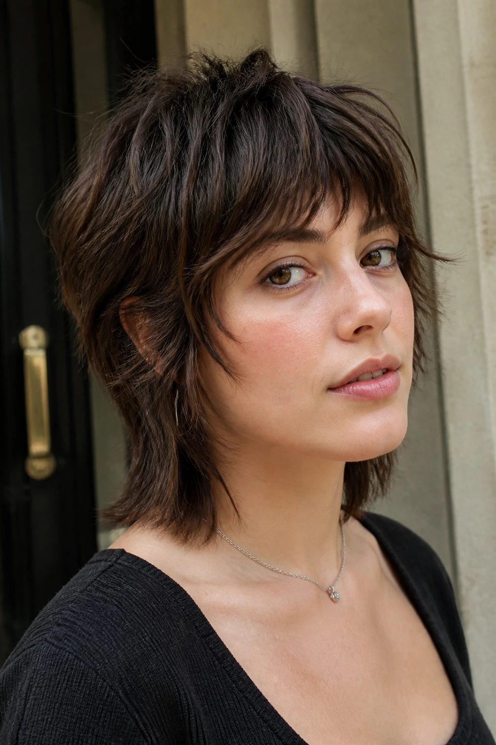 Real person with shag bangs and mullet-leaning crop displaying textured layers