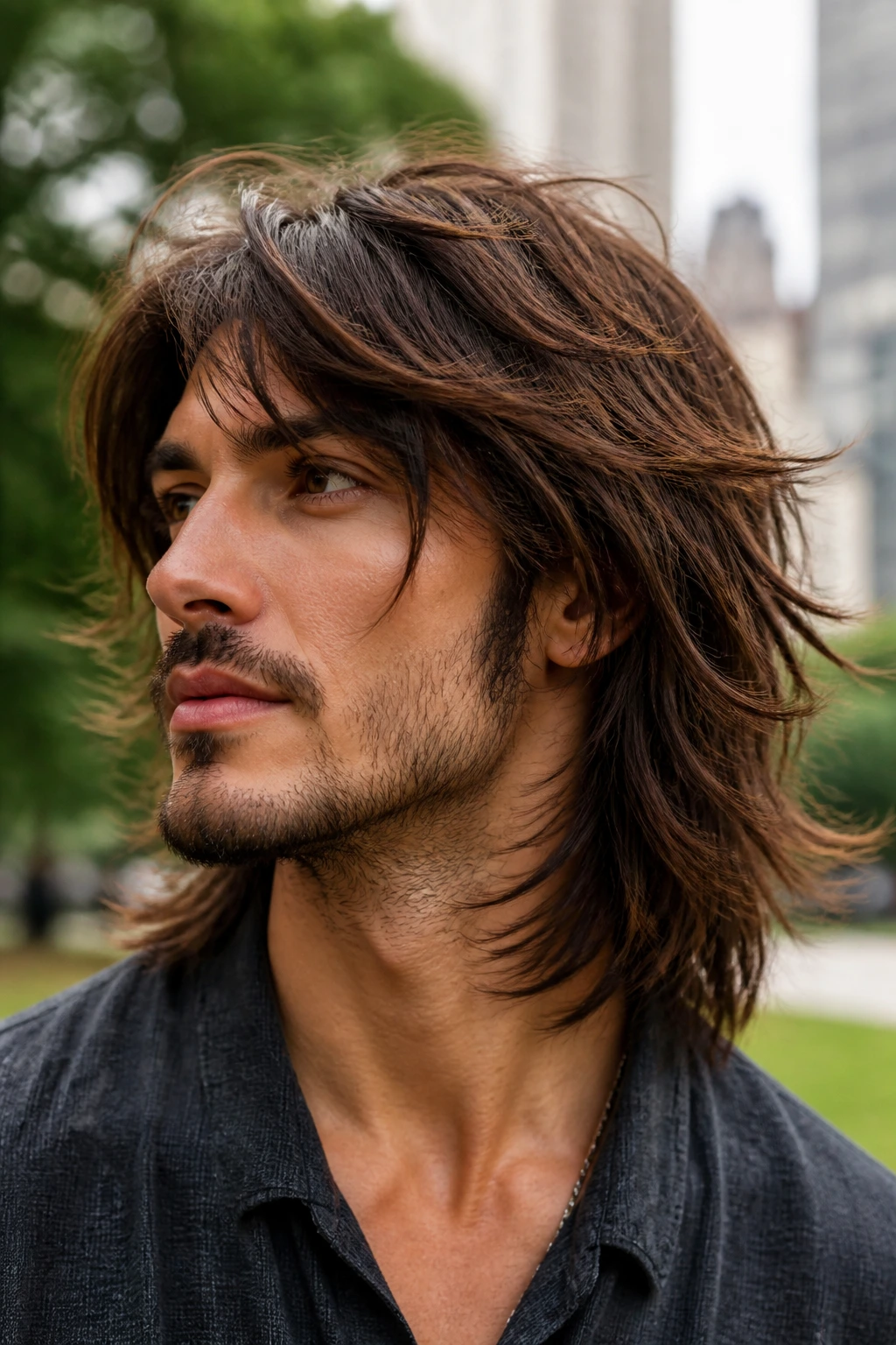 Man with shag haircut showing layered movement