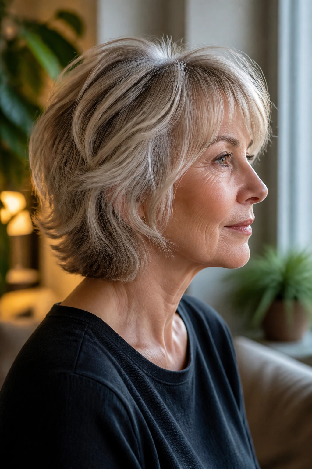 Portrait showing shag haircut with texture and movement on a real person