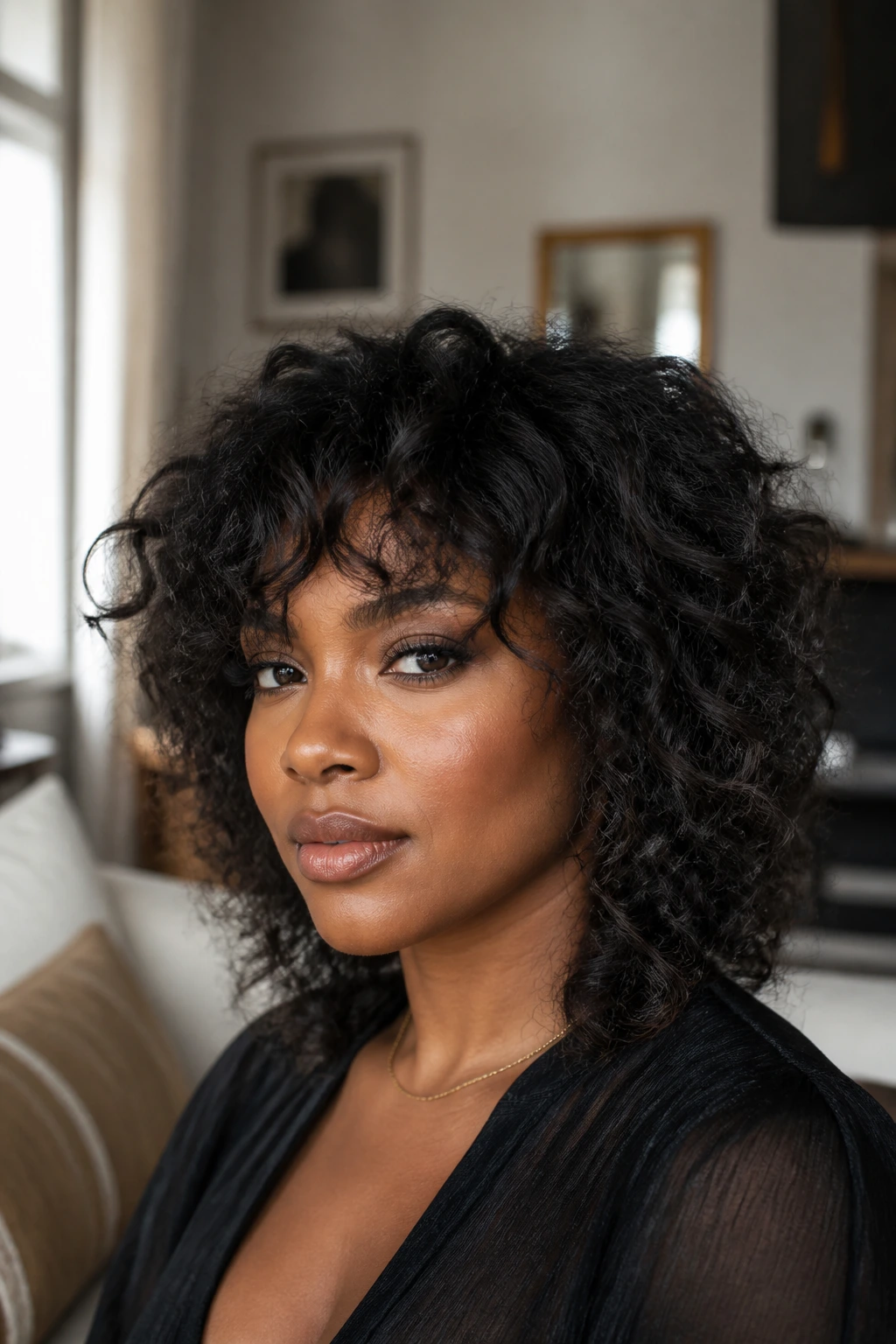Close-up of a Black woman with a standout shag on natural hair