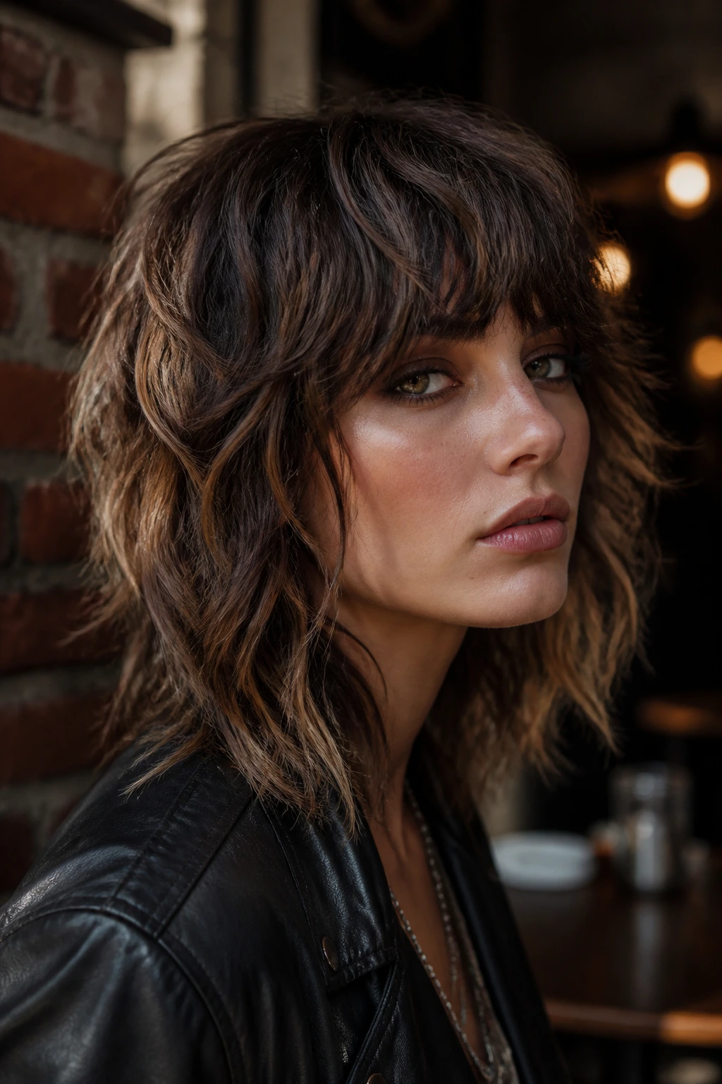Close-up of a real person with rocker shag featuring choppy ends