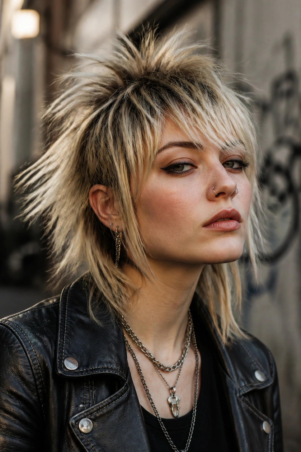 Close-up of real person with shag hairstyle illustrating shape and movement