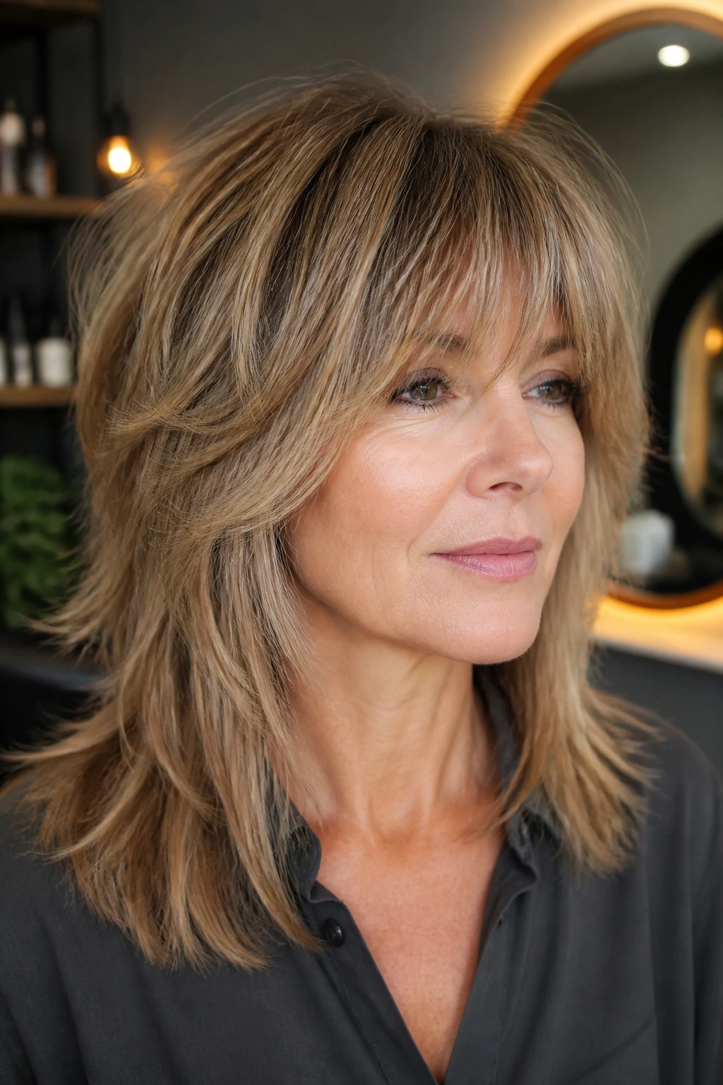 Close-up of a woman's shag showing subtle tweaks to fringe, crown layers, and ends.