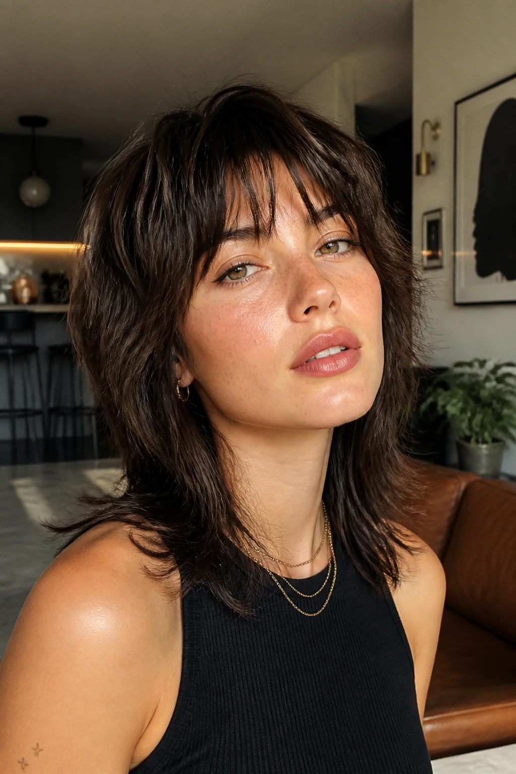 Portrait of a person showing a versatile shag with varied layers