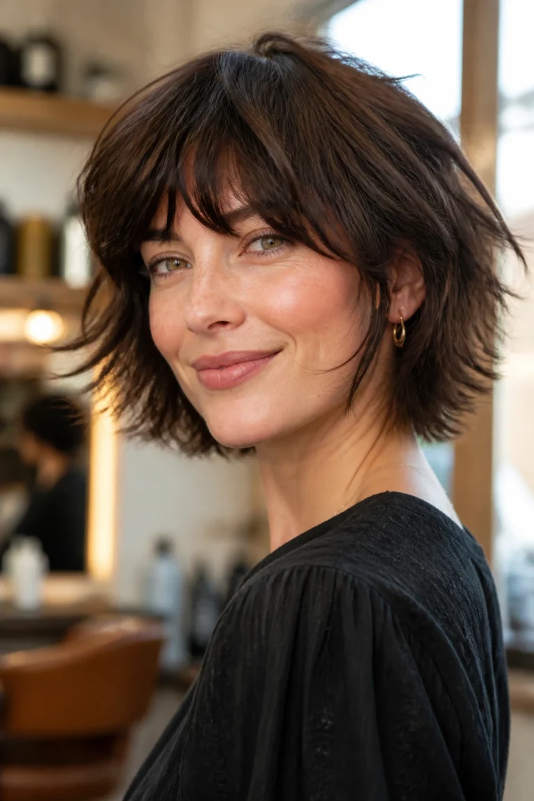 28 Short Shaggy Bobs With Bangs for Round Faces