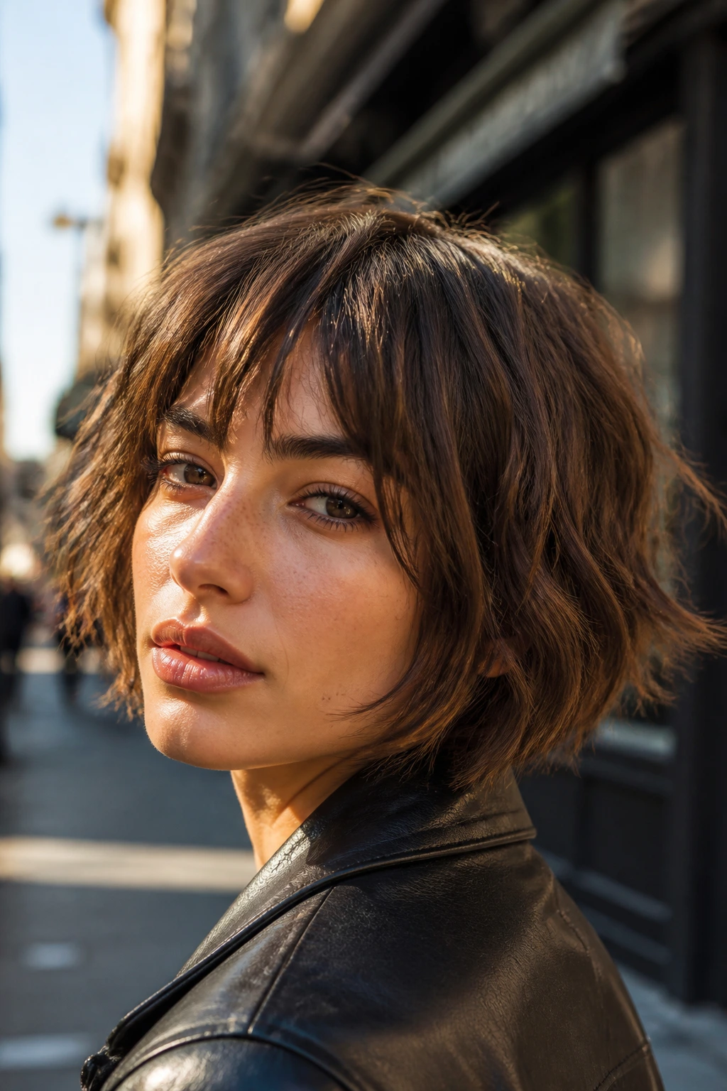 Real woman with shaggy bob showing choppy texture and movement