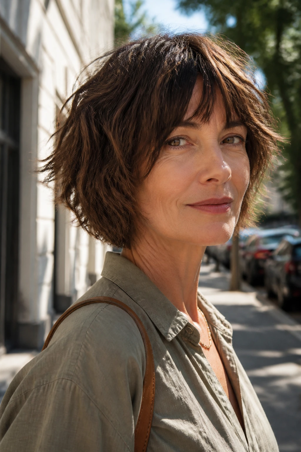 Portrait of a woman with a shaggy bob and textured movement