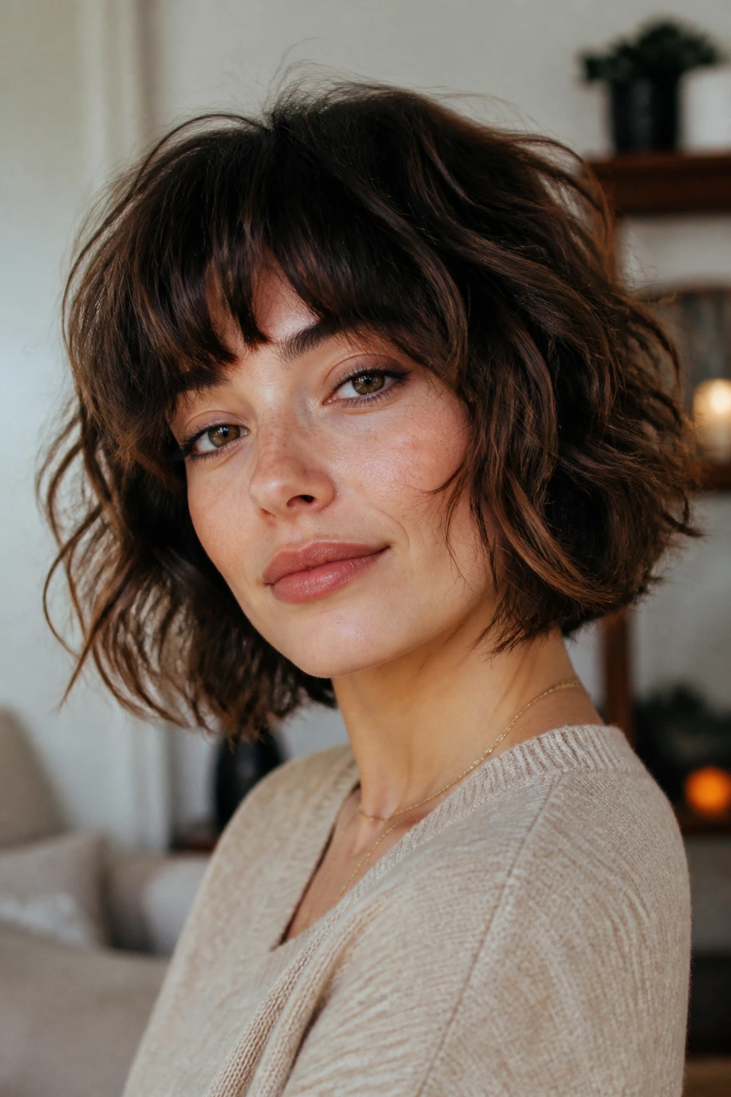 Real person with a textured shaggy bob showing variations in styling