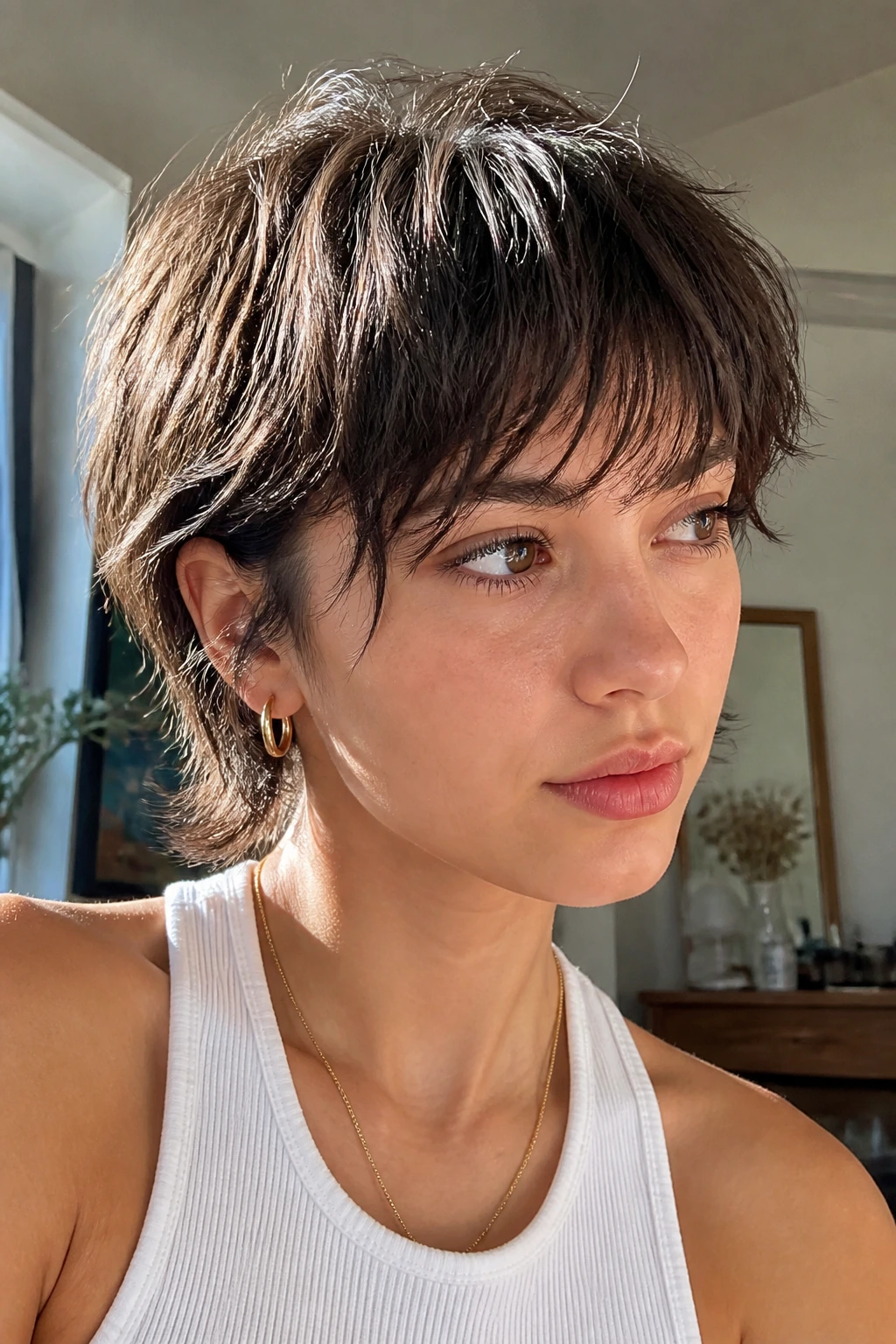 Real person with shaggy crop and air-dried fringe portrait.