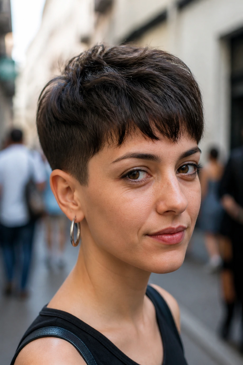 Close-up portrait of a real person with shaggy crop and tapered sides