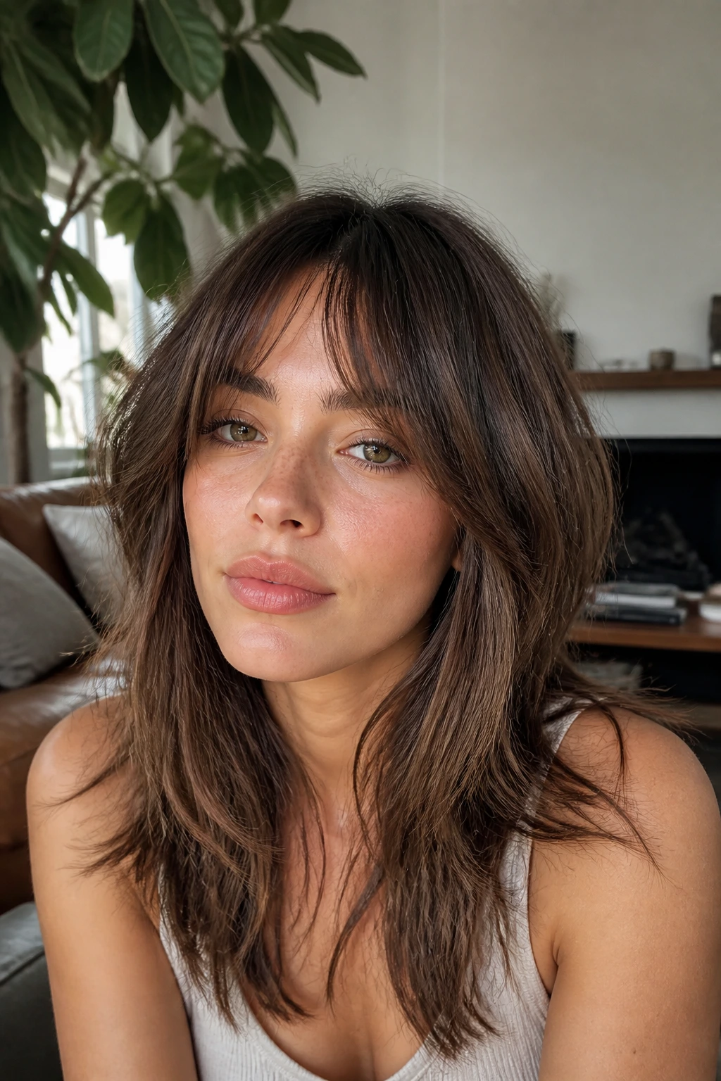 Real person with shaggy curtain bangs
