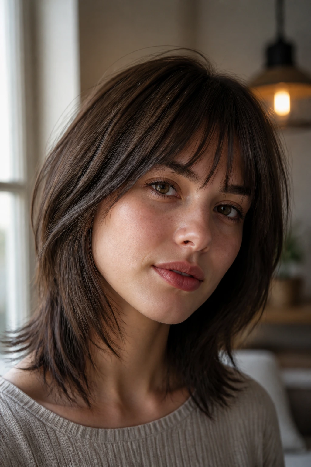 Portrait showing shaggy layers on straight hair