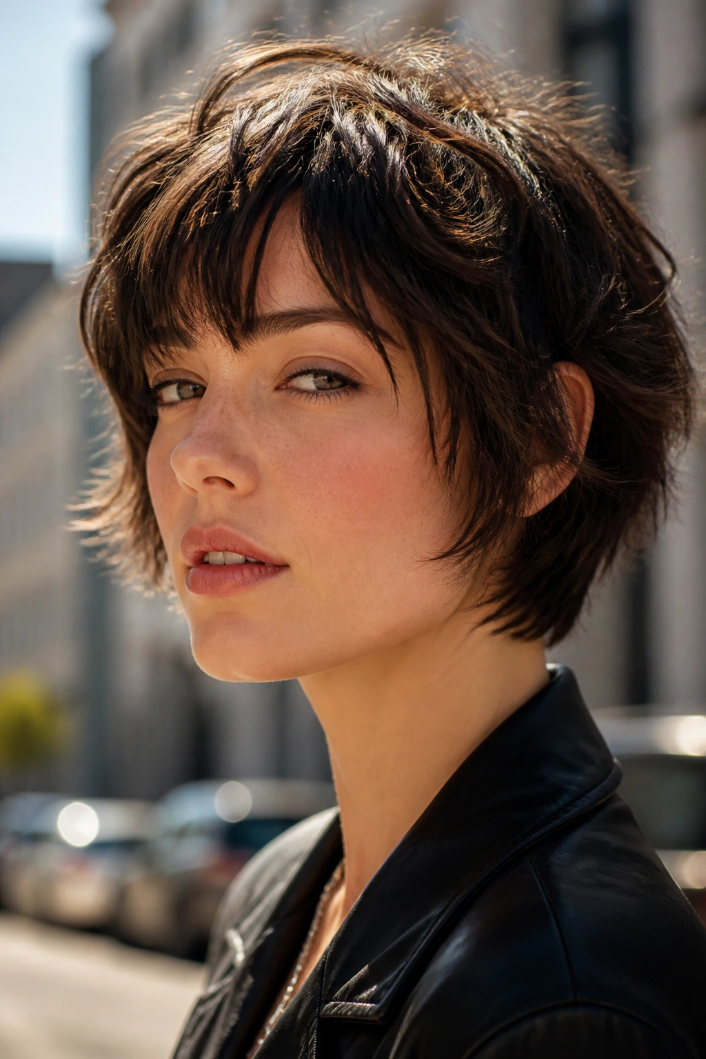 Real person with shaggy pixie bob featuring tousled layers and casual fringe