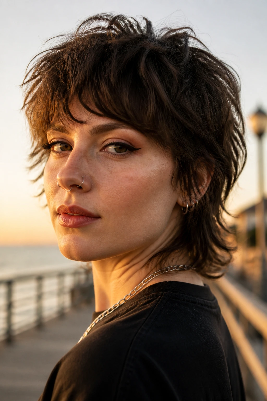 Real person with shaggy short wolf cut