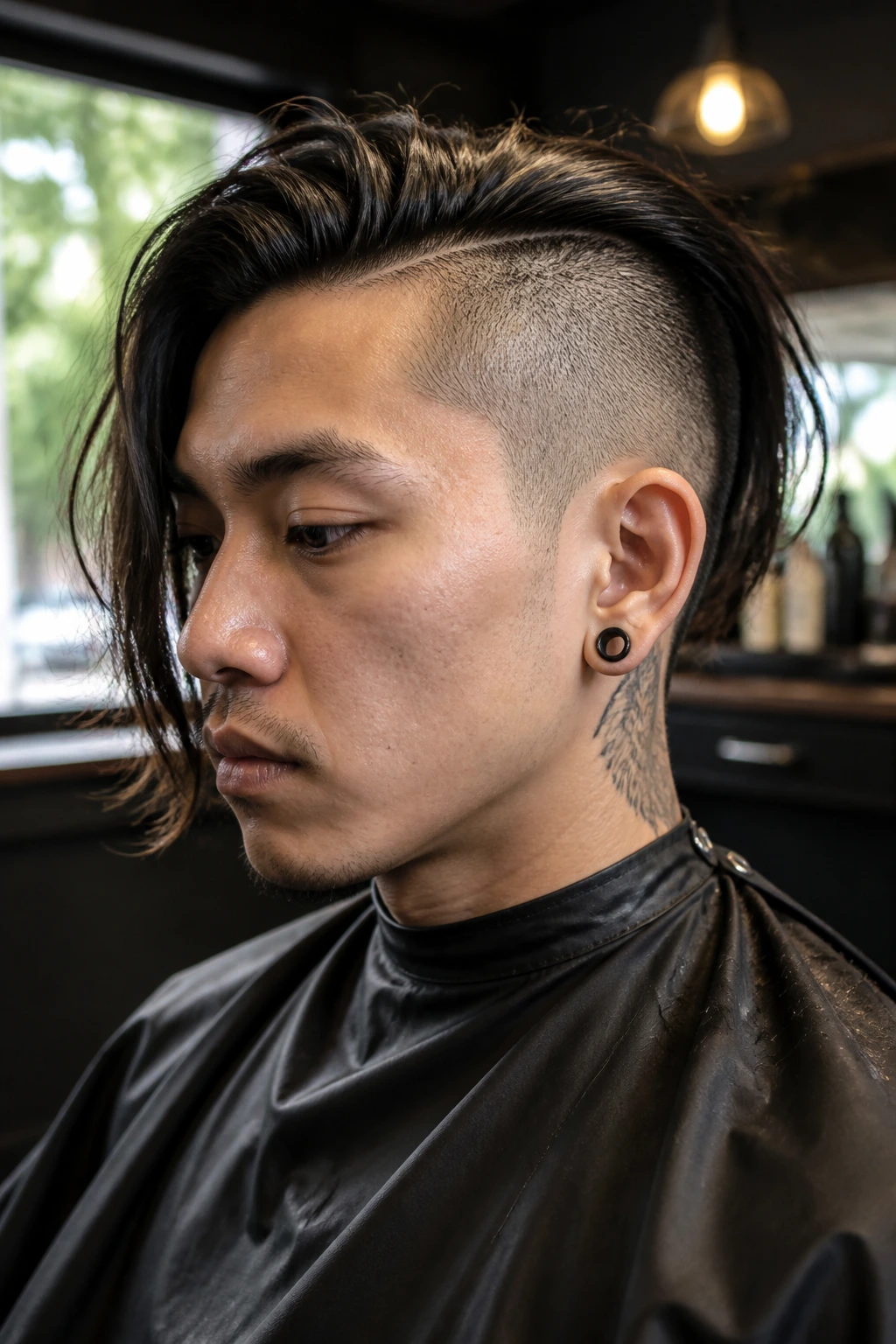 Portrait of a real person with long top and buzzed sides showing shape control