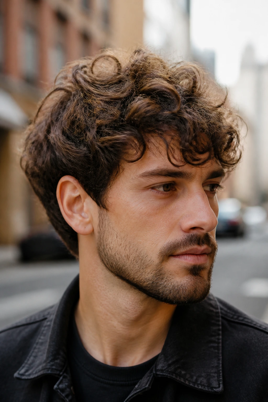 Man with grain-friendly layered haircut outdoors