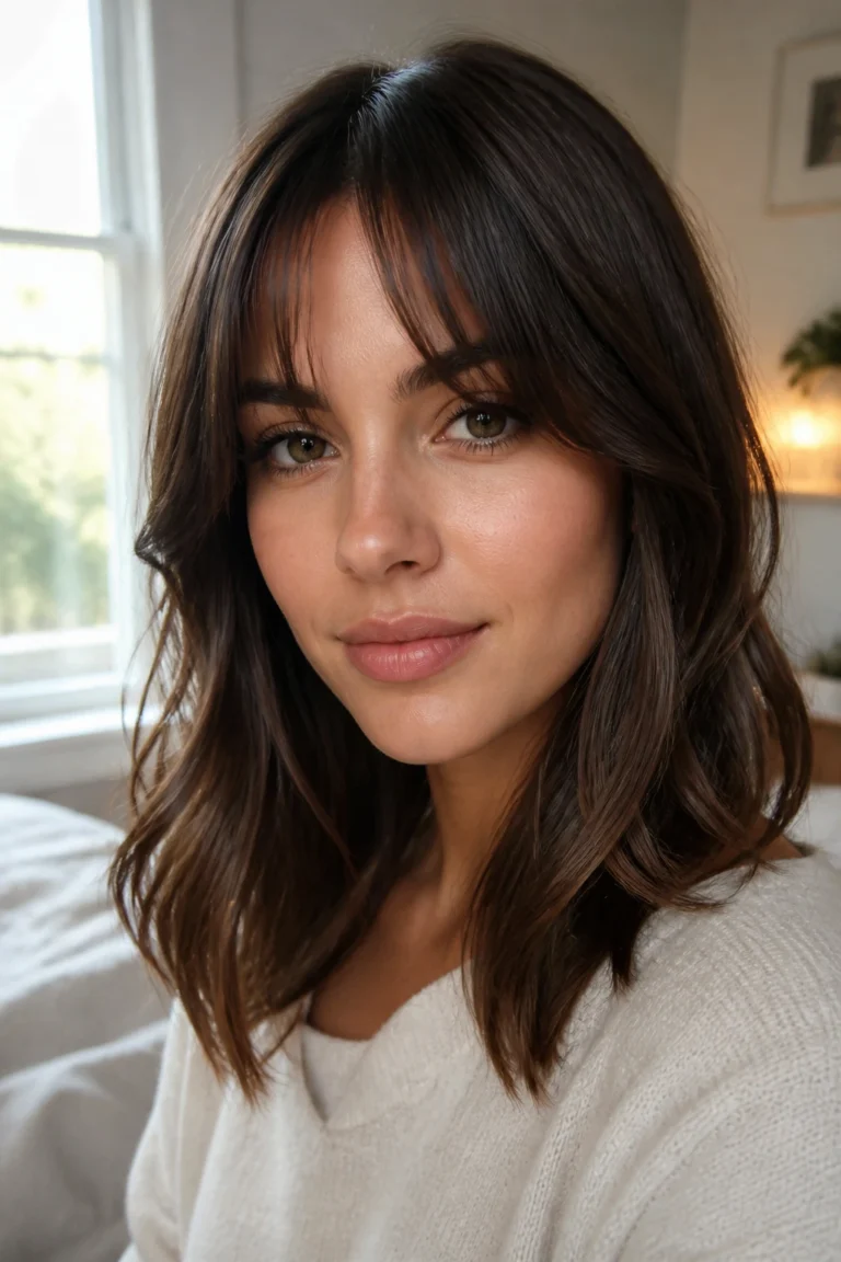 20 Shoulder Length Hairstyles With Middle Part Bangs